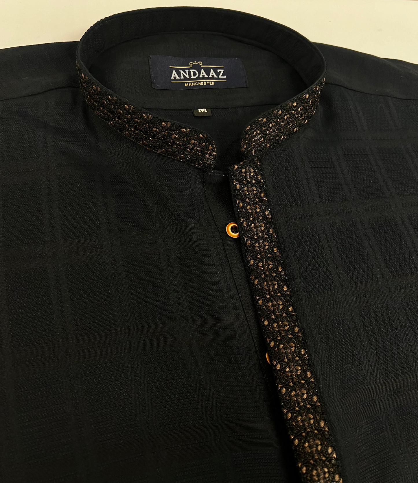 Boys Black Tint Kurta with Placket Embroidery
