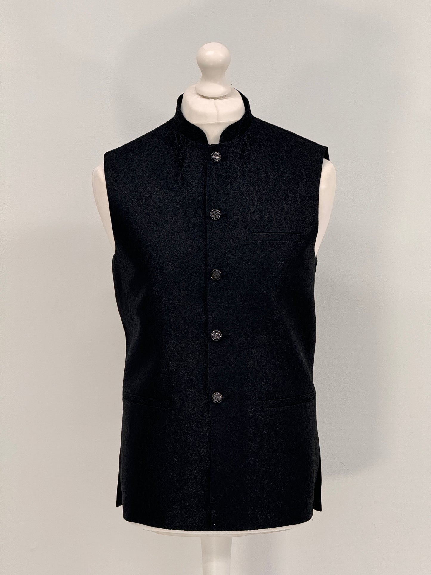 Men's Black Small Paisley Design Jamawar Waistcoat