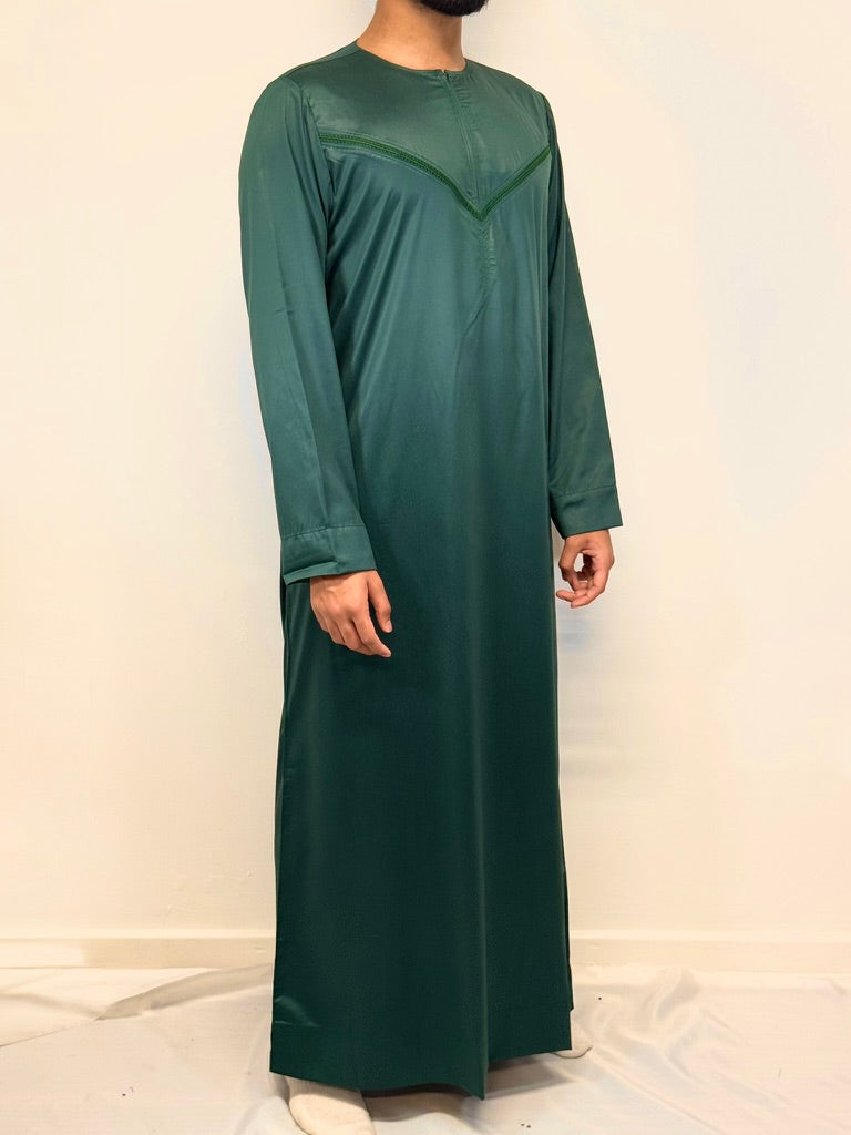 Men's Shiny Emirati/Omani Thobe - Bottle Green