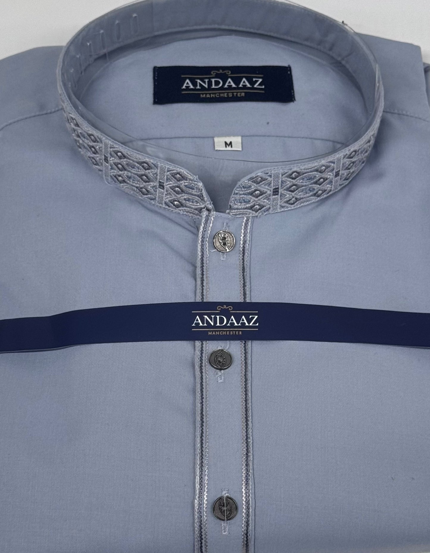Men's Shalwar Kameez Light Blue Embroidery
