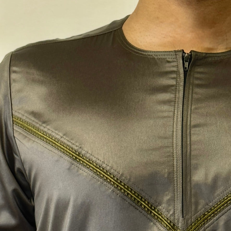 Men's Shiny Emirati/Omani Thobe - Olive
