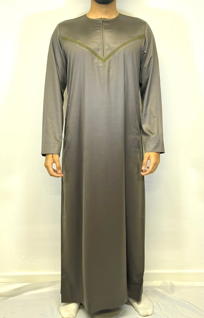 Men's Shiny Emirati/Omani Thobe - Olive