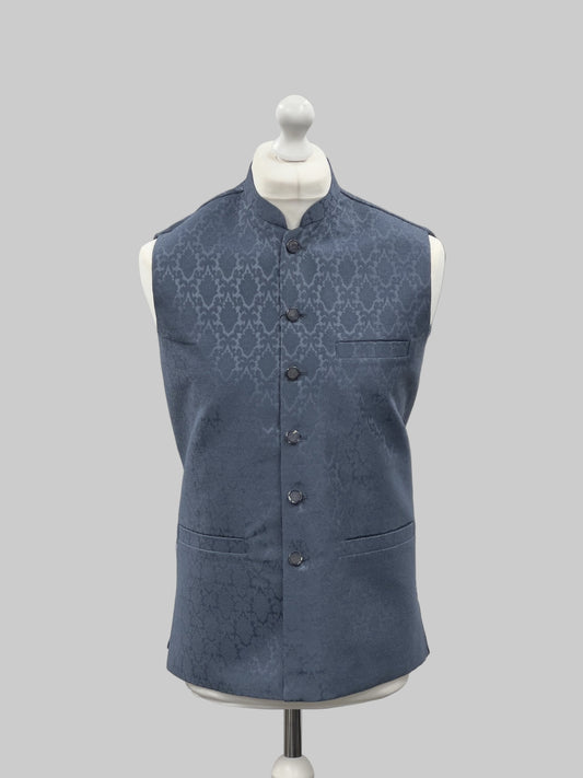 Antique Blue Diamond Design Jamawar Waistcoat