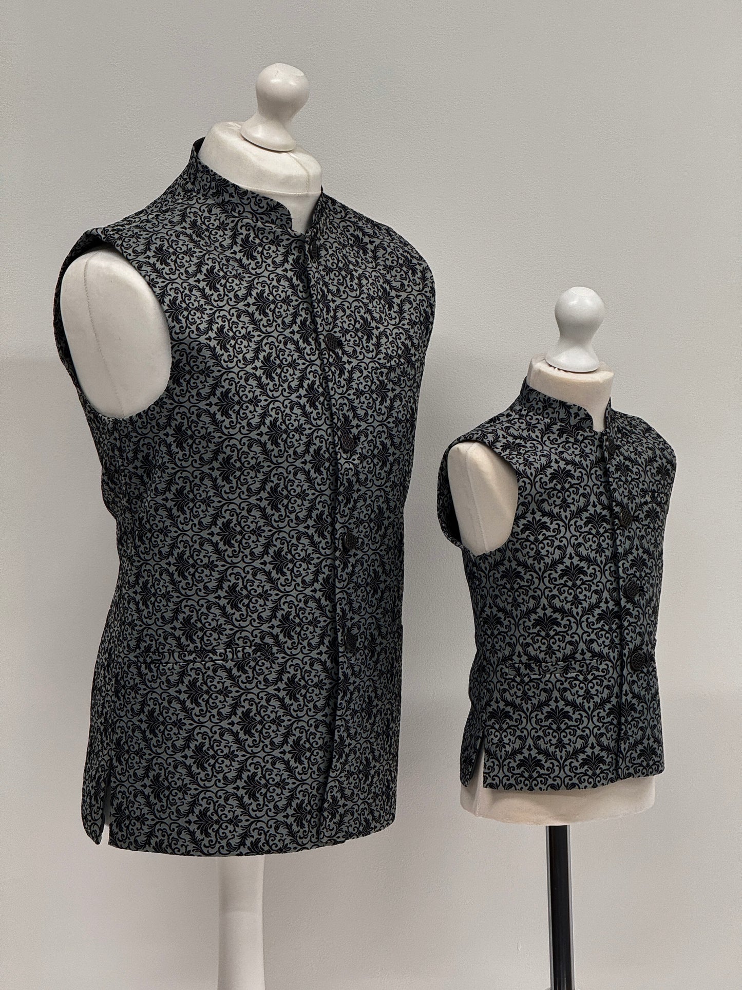 Men's Banarsi Dark Grey Black Waistcoat
