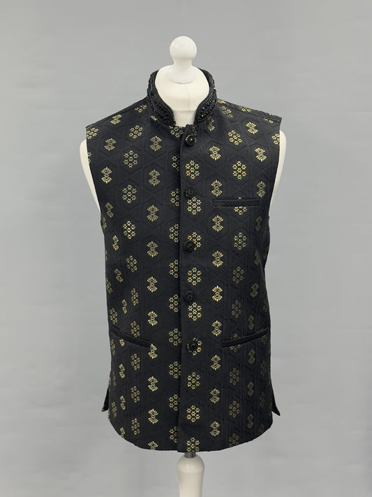 Black Gold Fancy Beadwork Banarsi Design 1 Waistcoat