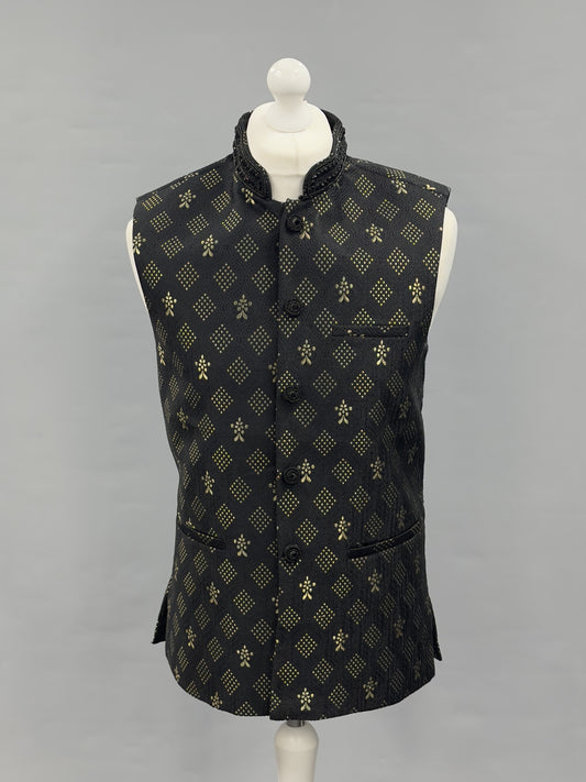 Black Gold Fancy Beadwork Banarsi Design 2 Waistcoat
