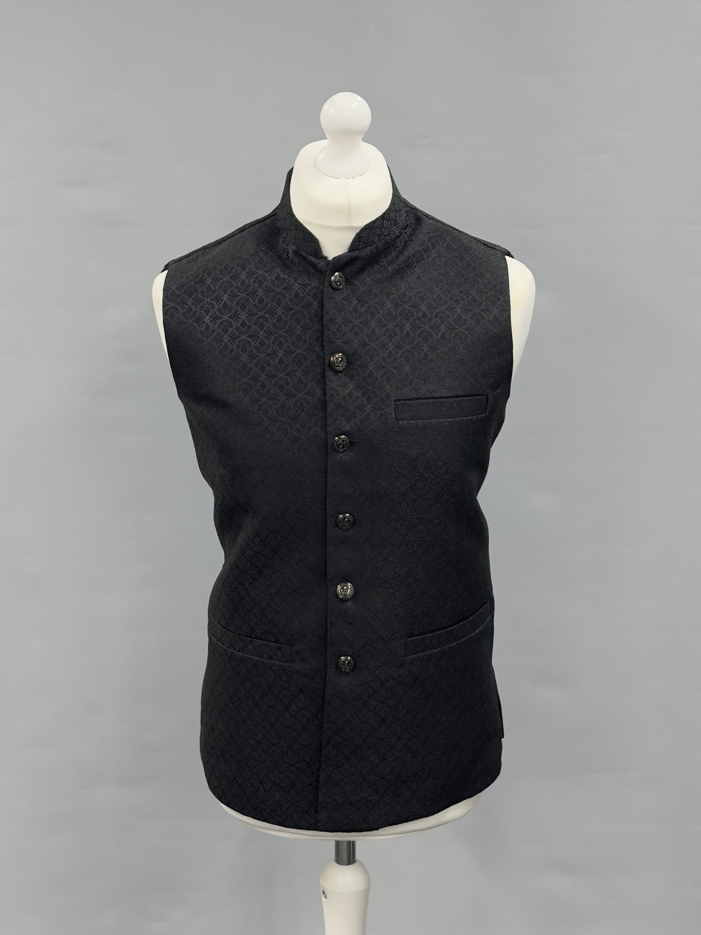 Black Small Fan Design Jamawar Waistcoat