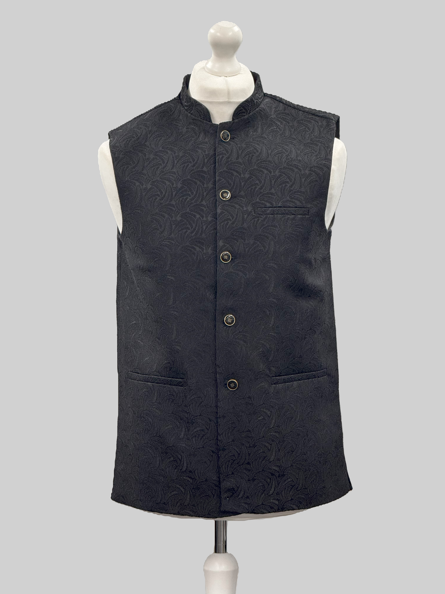 Men's Swirl Design Black Jamawar Waistcoat