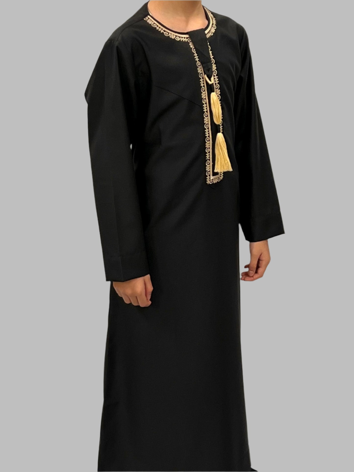 Boys Black Premium Embroidery Thobe Side View