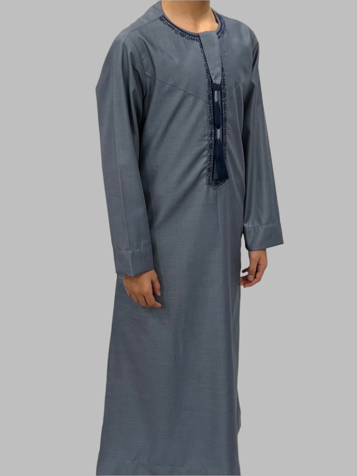 Boys Denim Premium Embroidery Thobe Side View