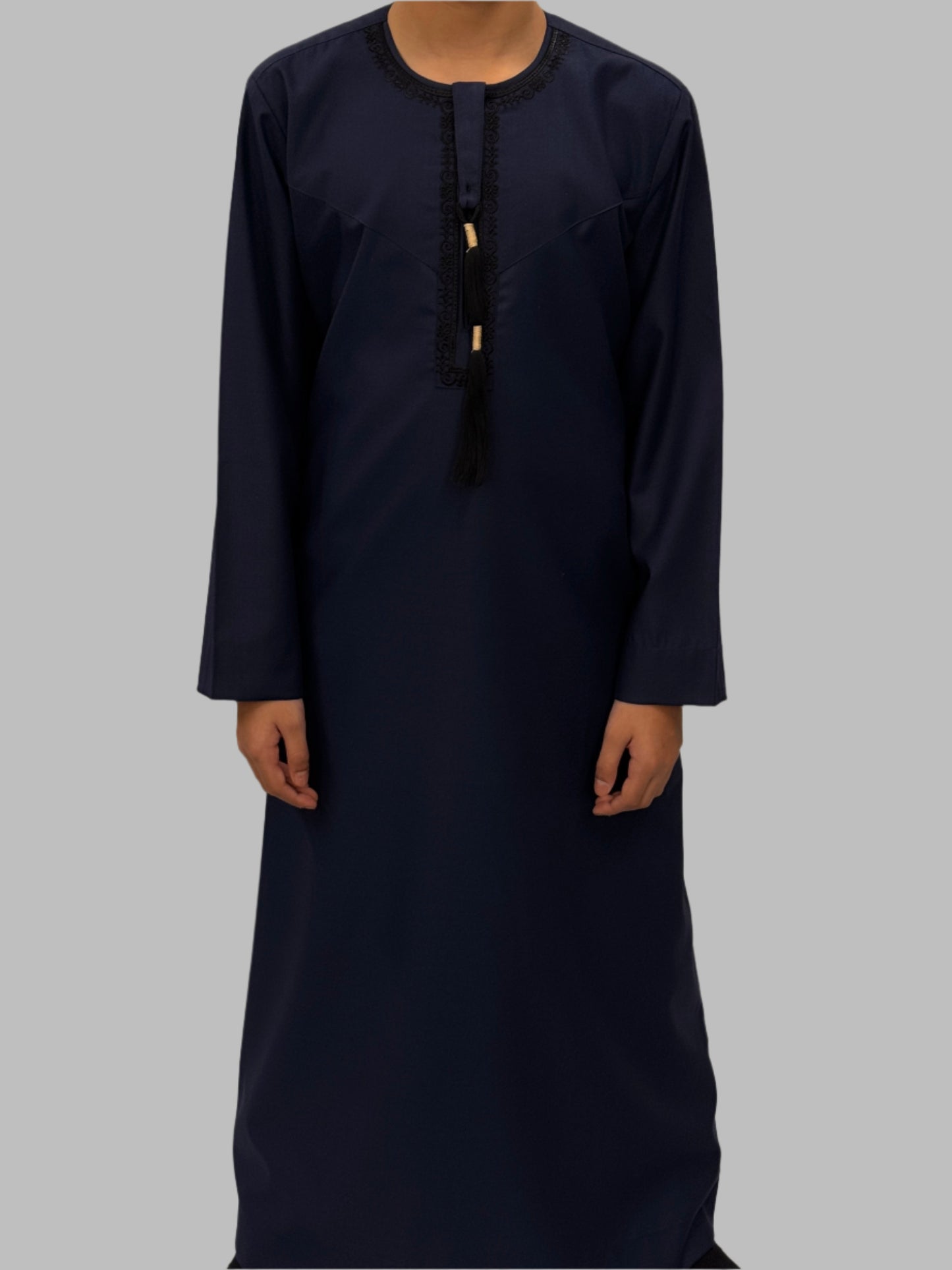 Boys Navy Premium Embroidery Thobe Front View