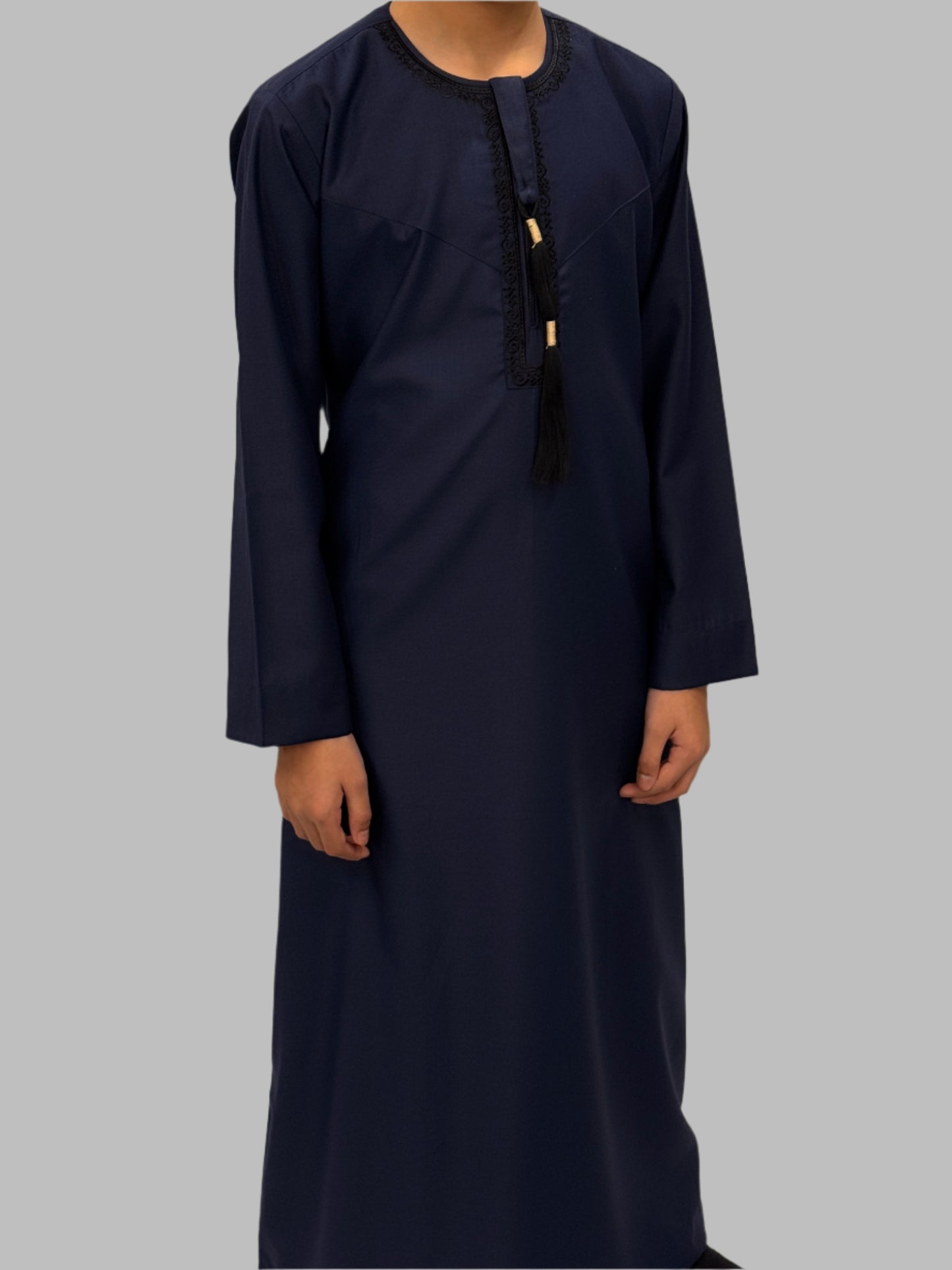 Boys Navy Premium Embroidery Thobe Side View