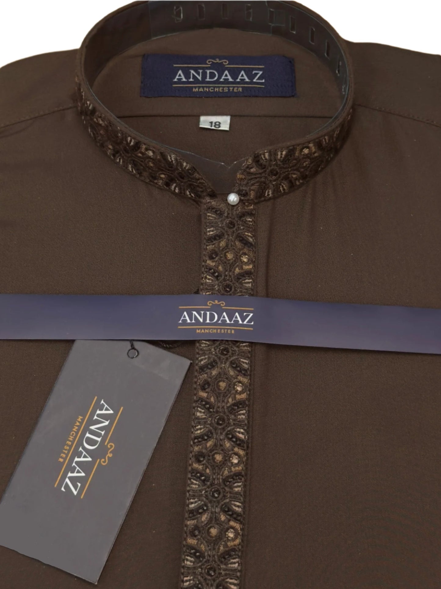 Boys Shalwar Kameez Brown Placket Embroidery