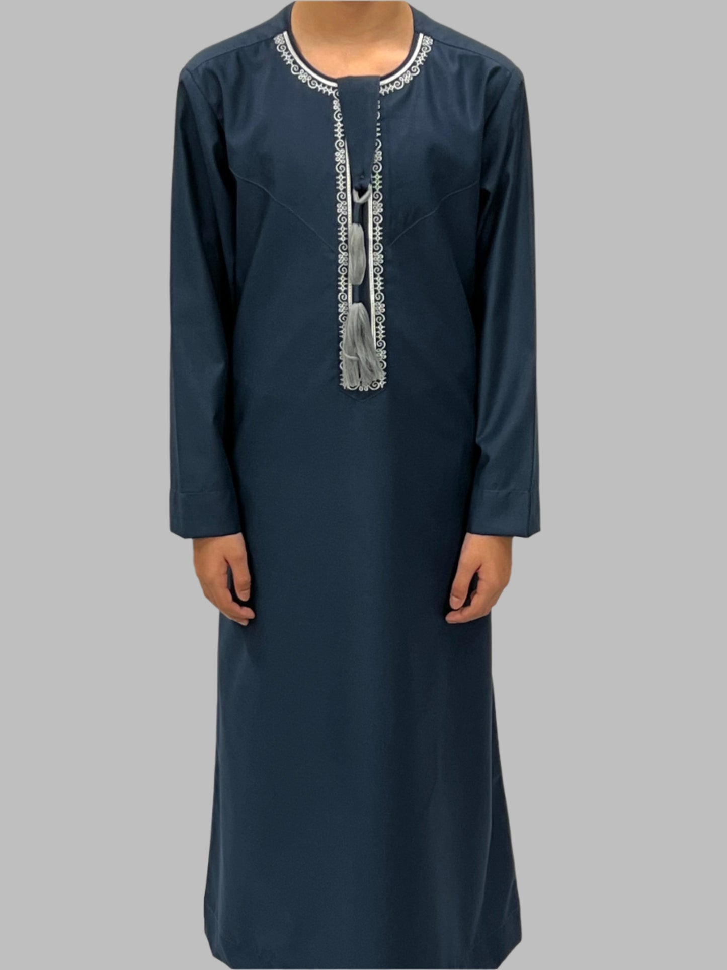 Boys Teal Premium Embroidery Thobe Front View