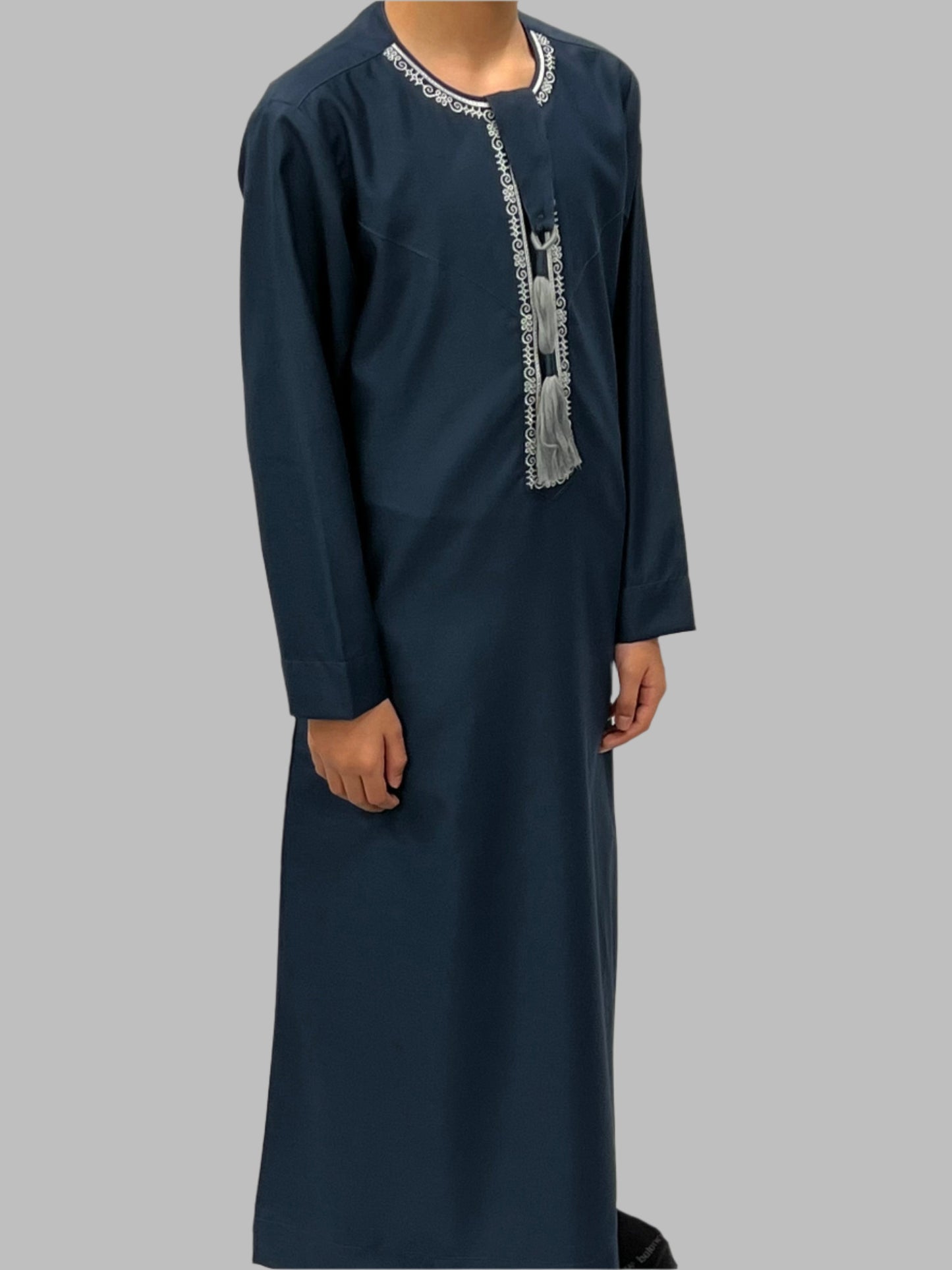 Boys Teal Premium Embroidery Thobe Side View