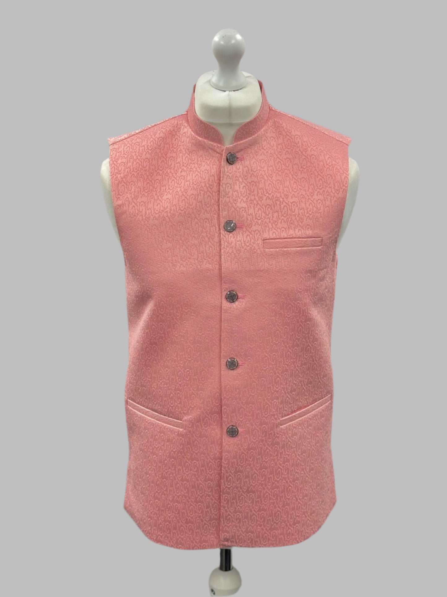 Boys Swirl Design Candy Pink Jamawar Waistcoat