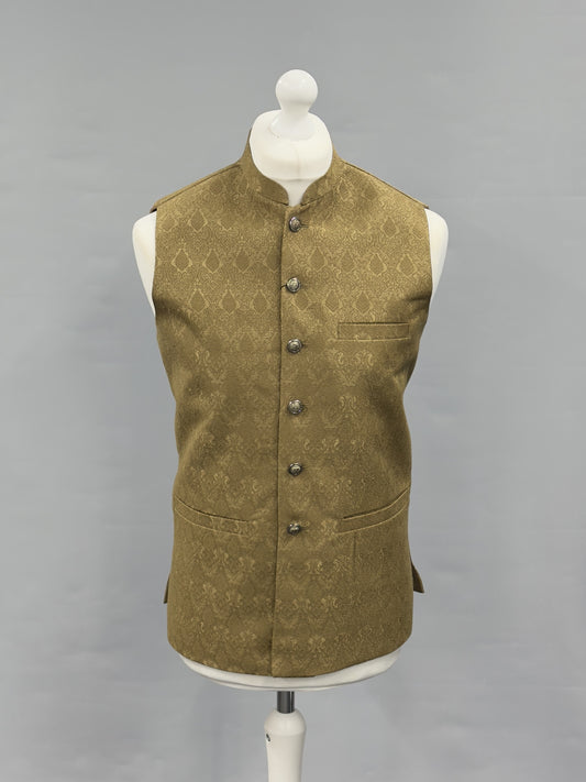 Copper Gold Diamond Design Jamawar Waistcoat