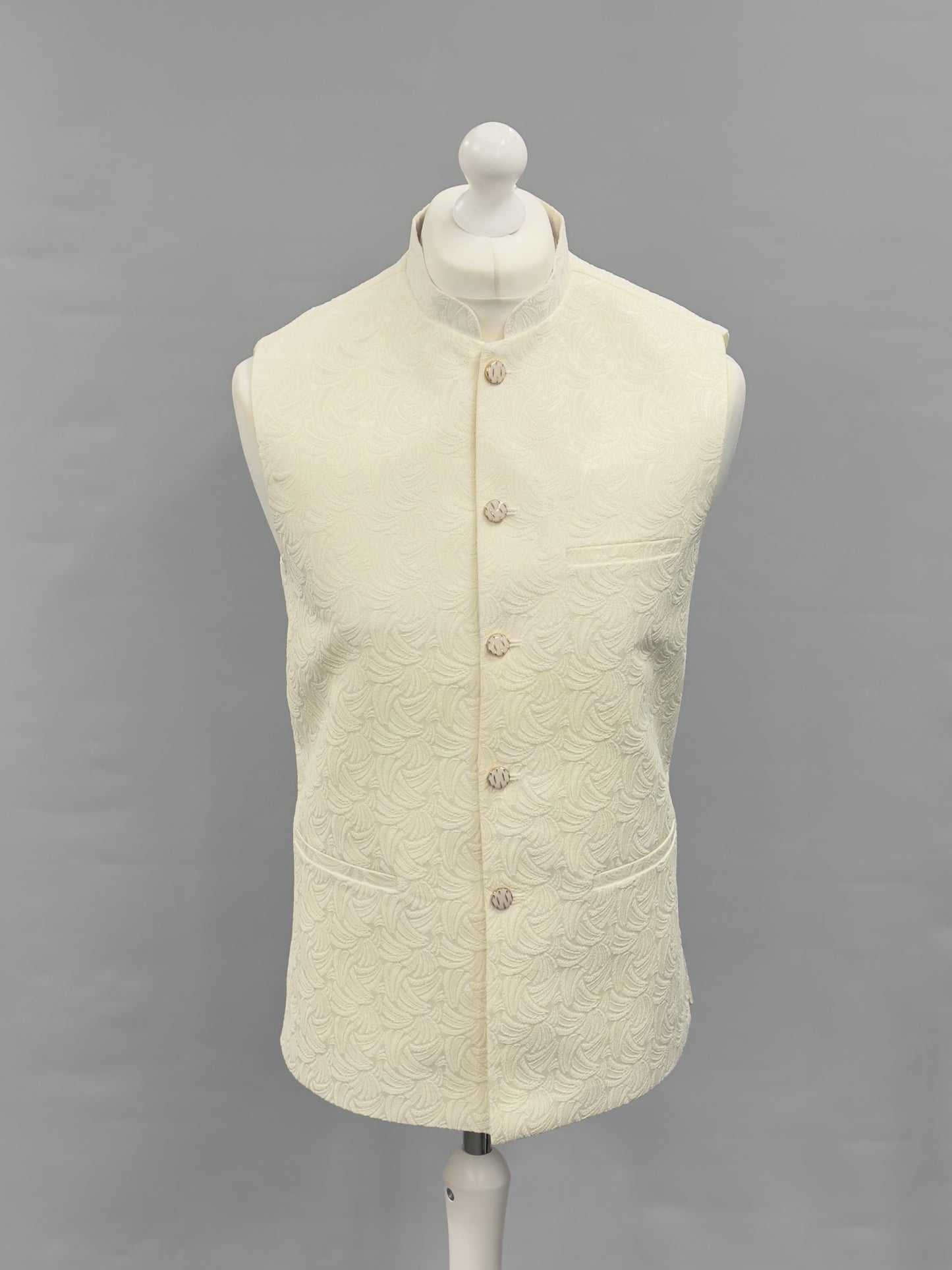 Cream Swirl Design Jamawar Waistcoat