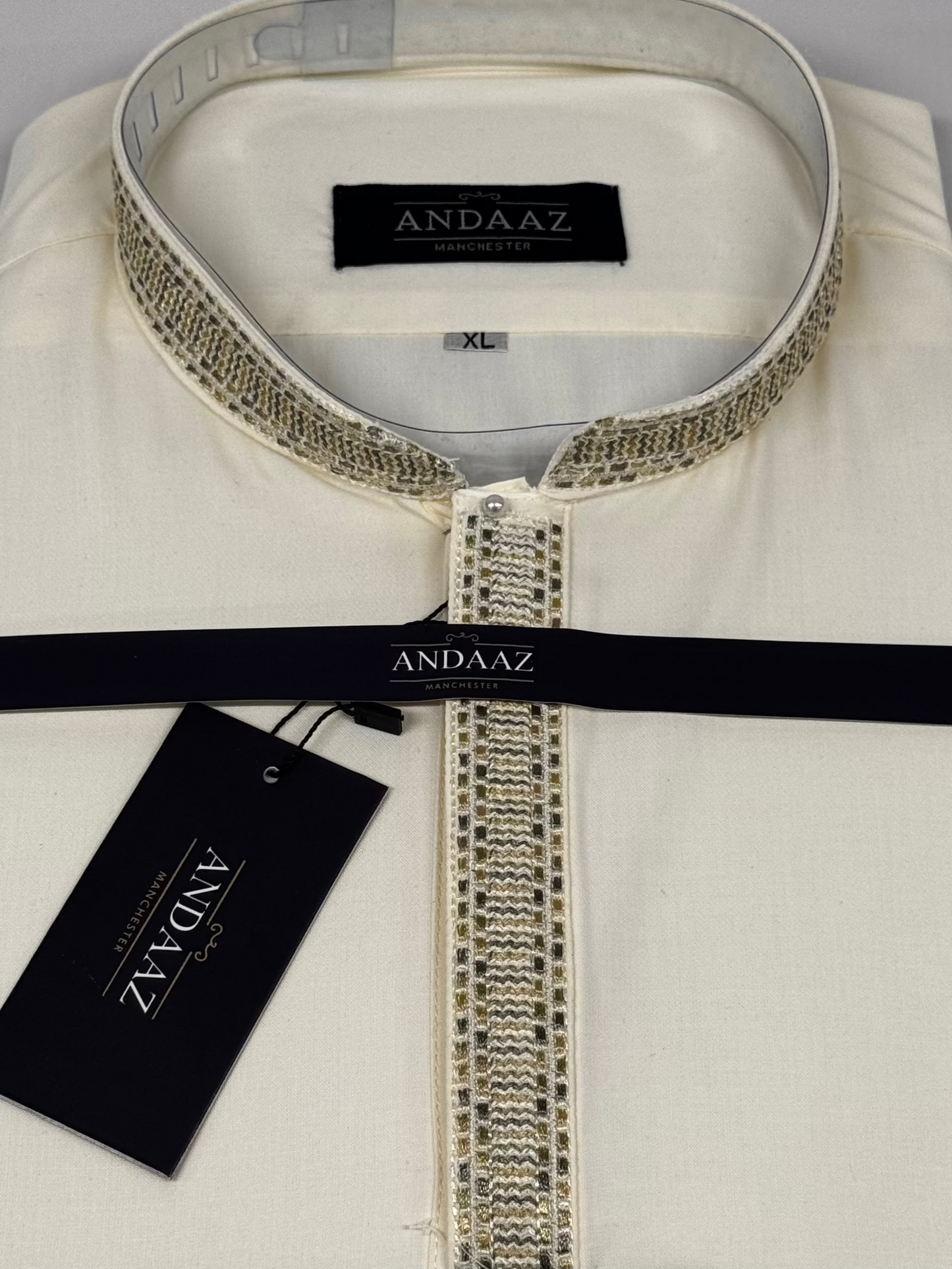 Cream with Multi Colour Placket Embroidery
