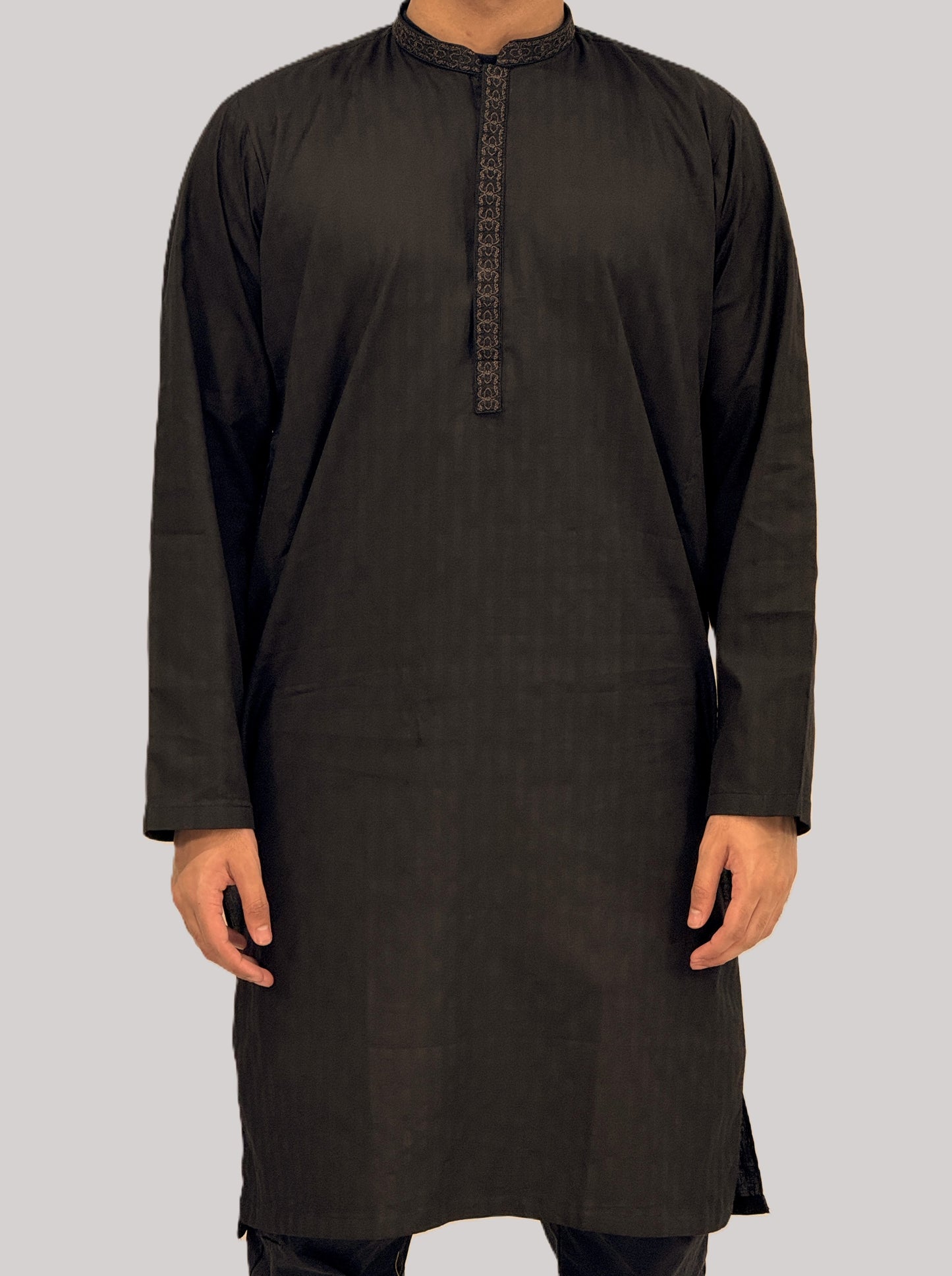 Men's Dark Chocolate Brown Kurta with Placket Embroidery
