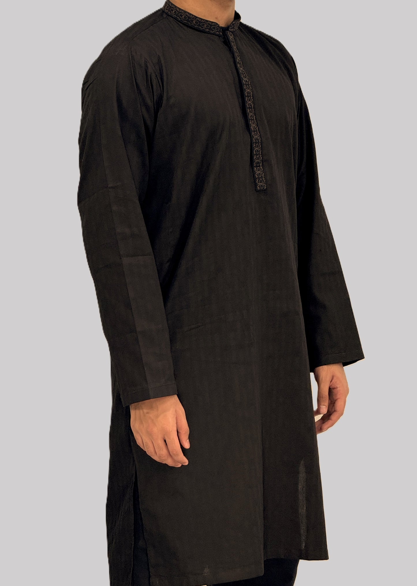Men's Dark Chocolate Brown Kurta with Placket Embroidery