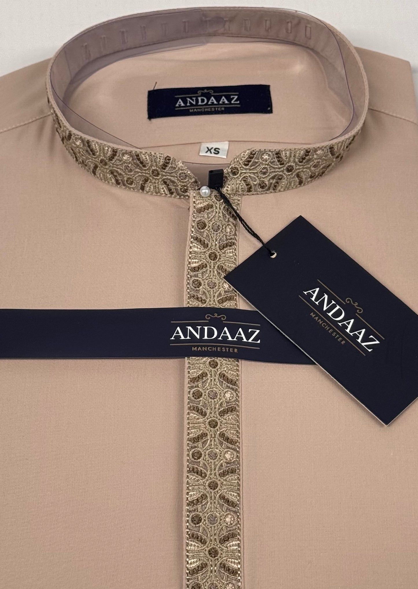 Men's Shalwar Kameez Peach Placket Embroidery