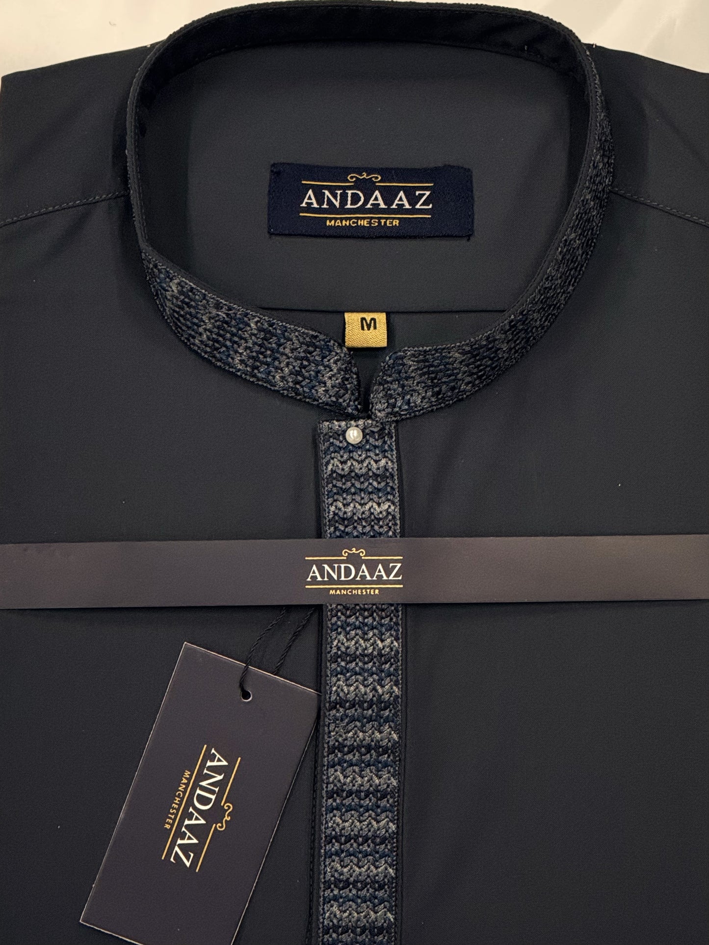 Men's Shalwar Kameez Grey with Zig Zag Placket Embroidery