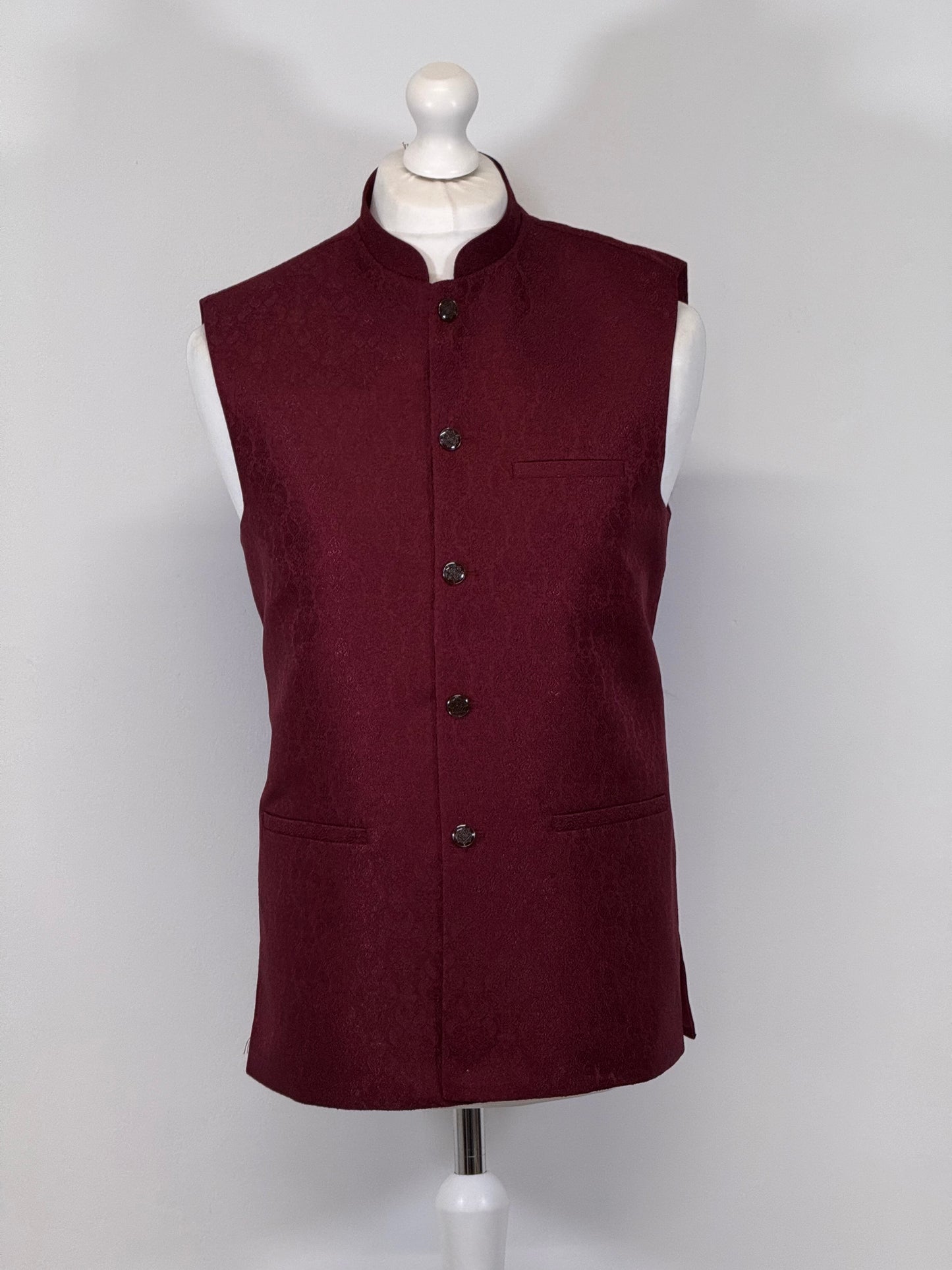 Men's Maroon Small Paisley Design Jamawar Waistcoat