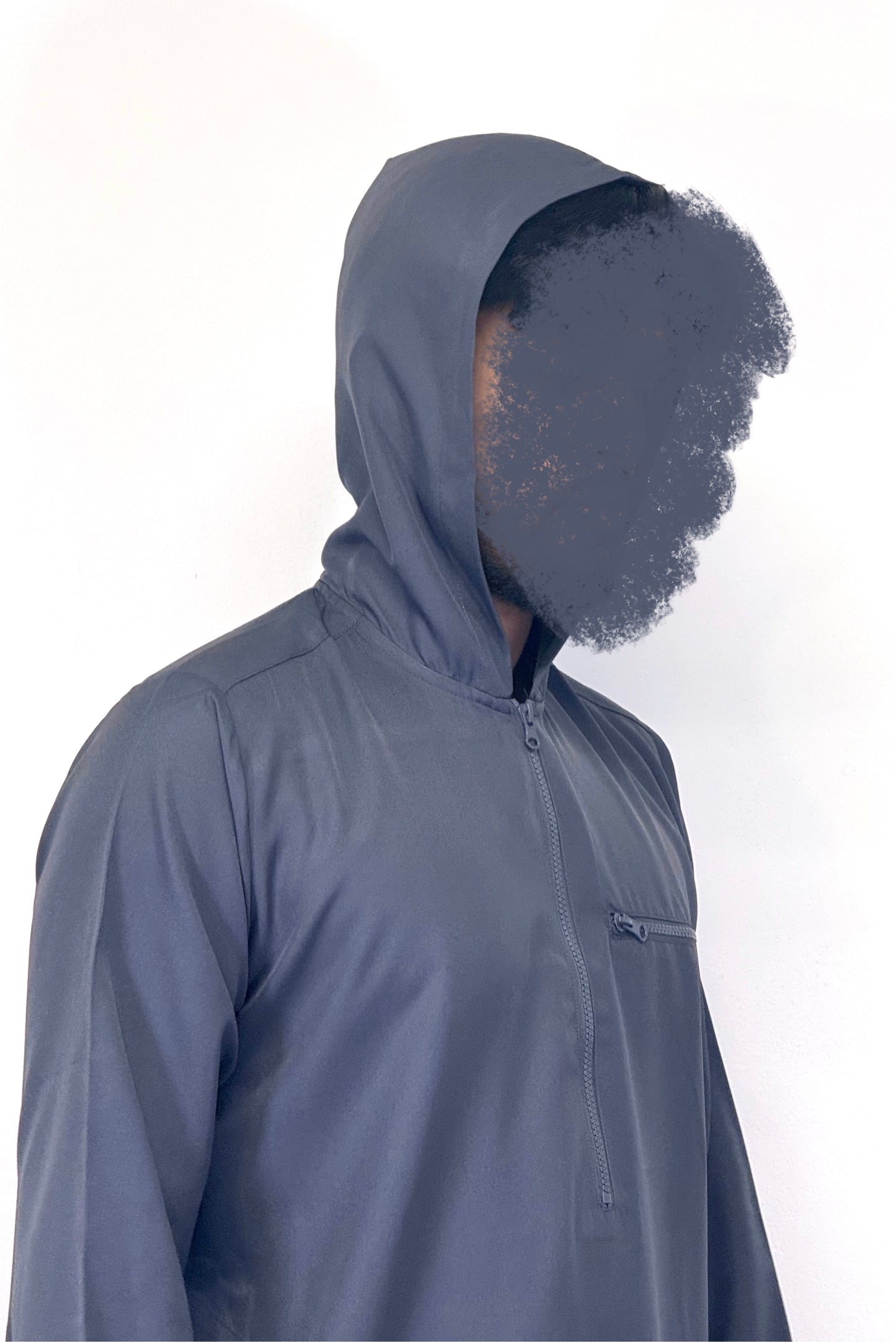 Men's Hoodie Zipper Thobe - Grey