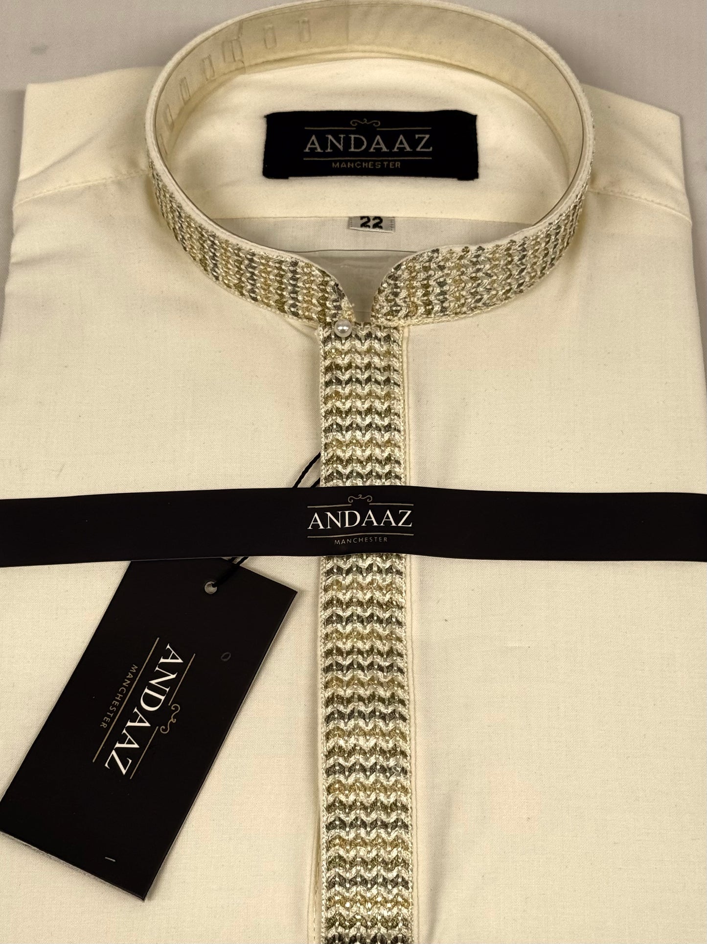 Boys Shalwar Kameez Zigzag Cream Placket