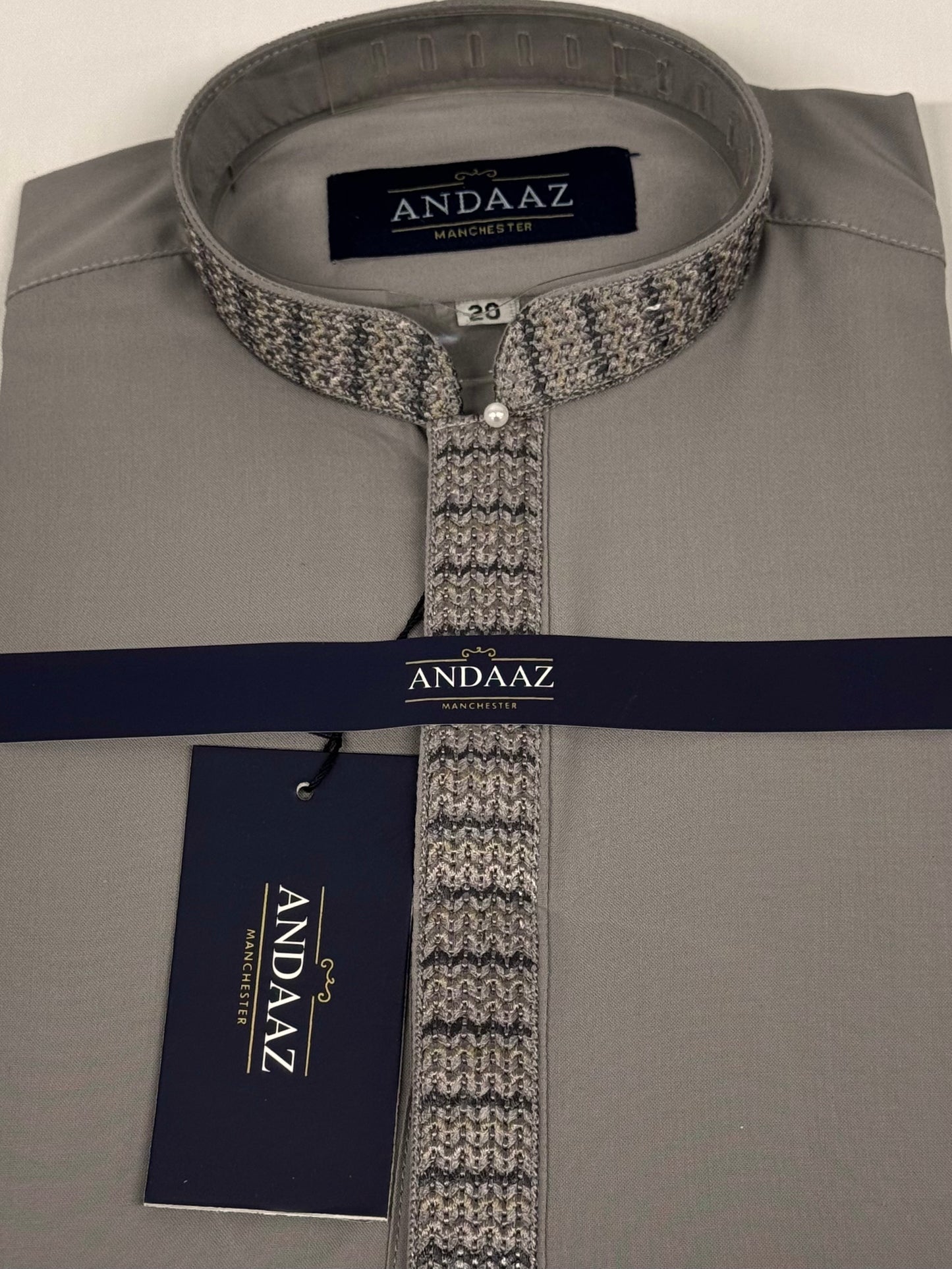 Boys Shalwar Kameez Zigzag Light Grey Placket