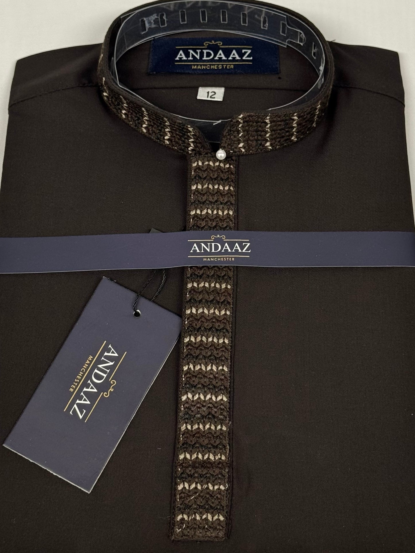 Boys Shalwar Kameez Zigzag Dark Brown Placket