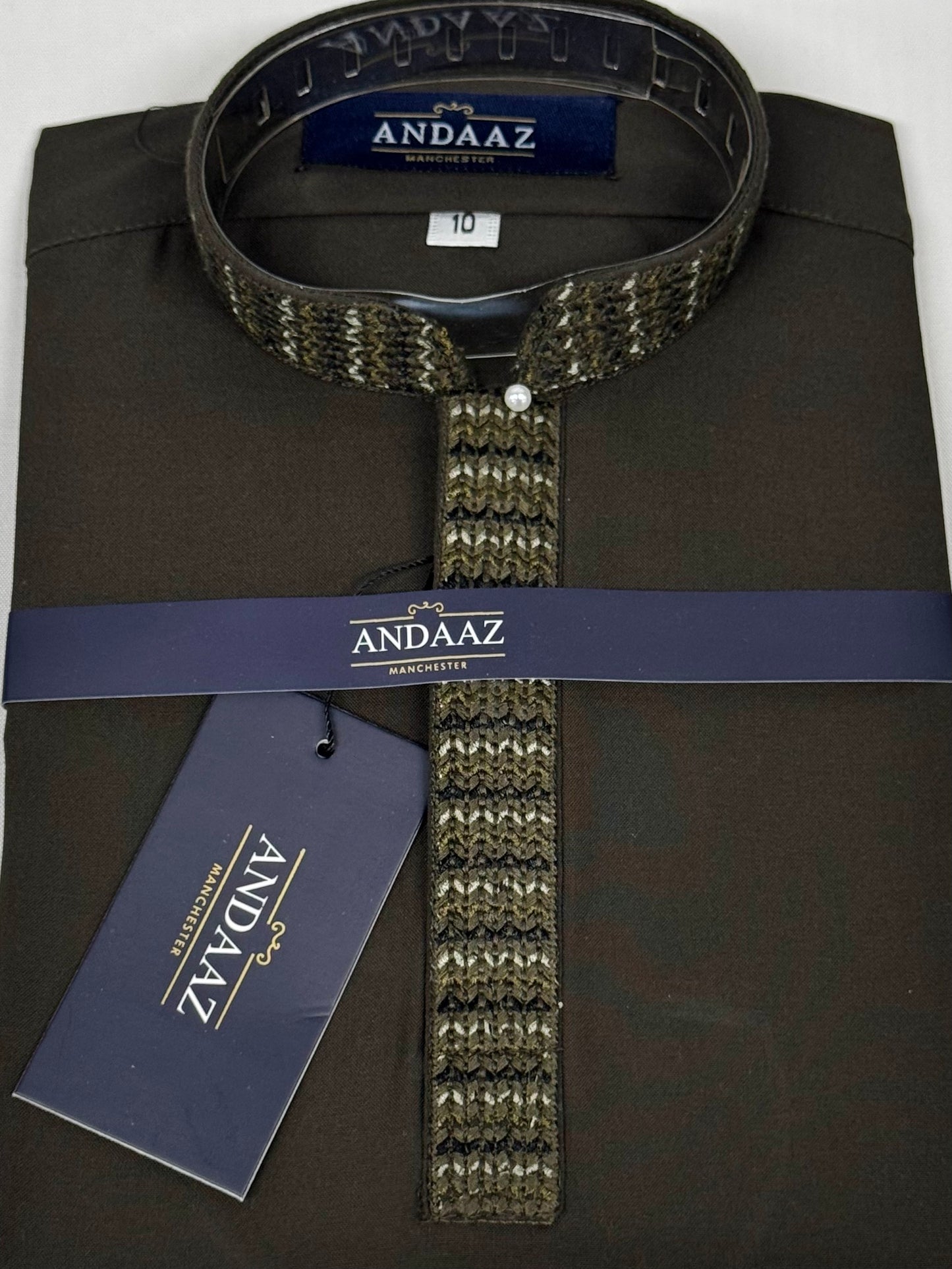 Boys Shalwar Kameez Zigzag Army Green Placket