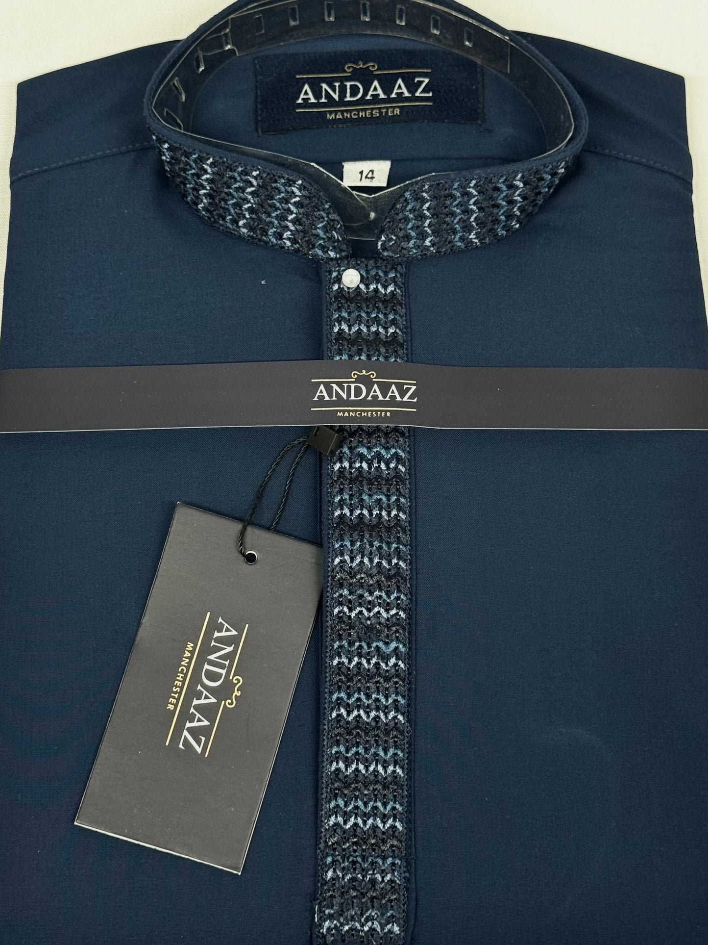 Boys Shalwar Kameez Zigzag Petrol Blue Placket