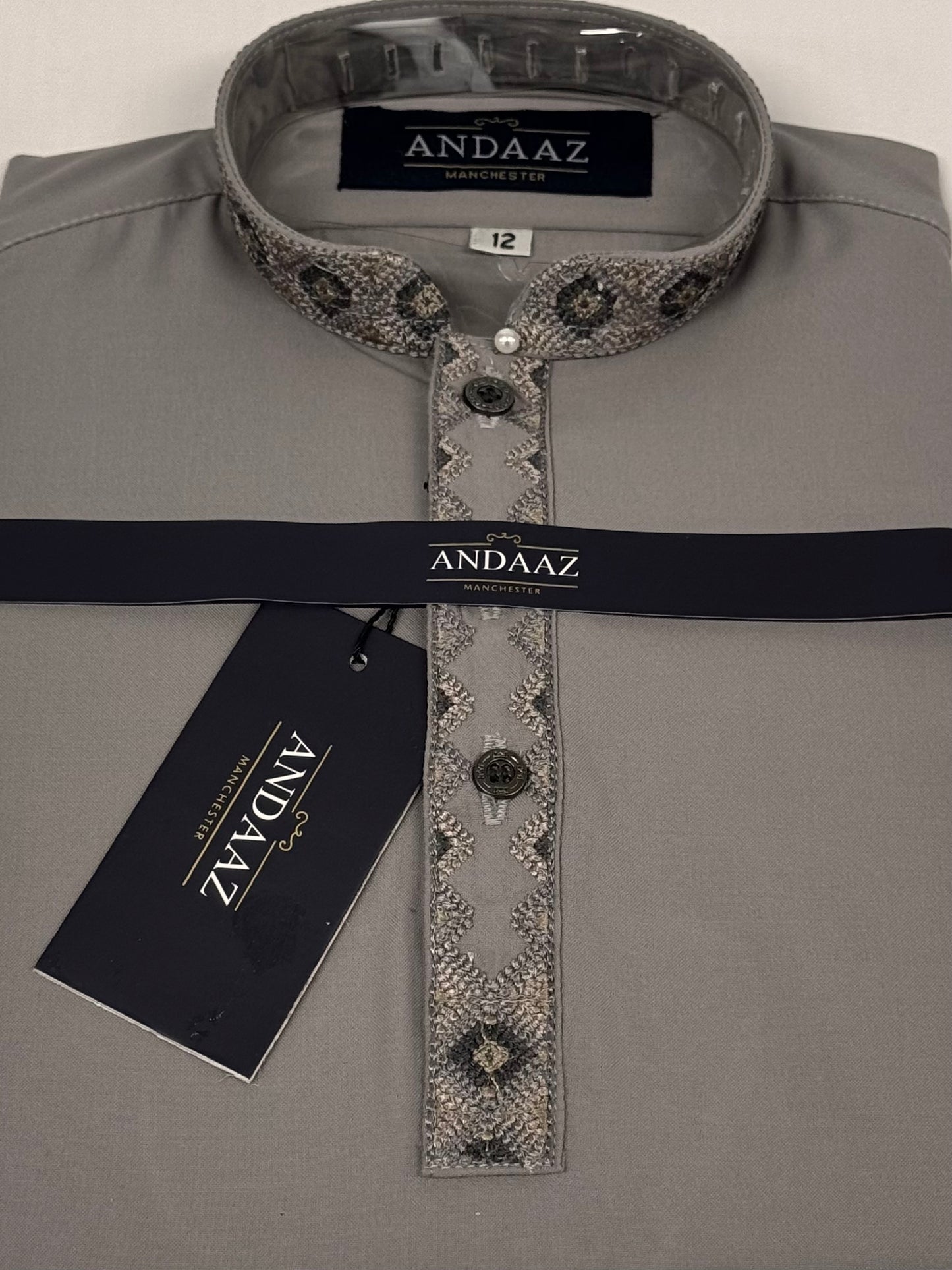 Boys Shalwar Kameez Geo Light Grey Placket