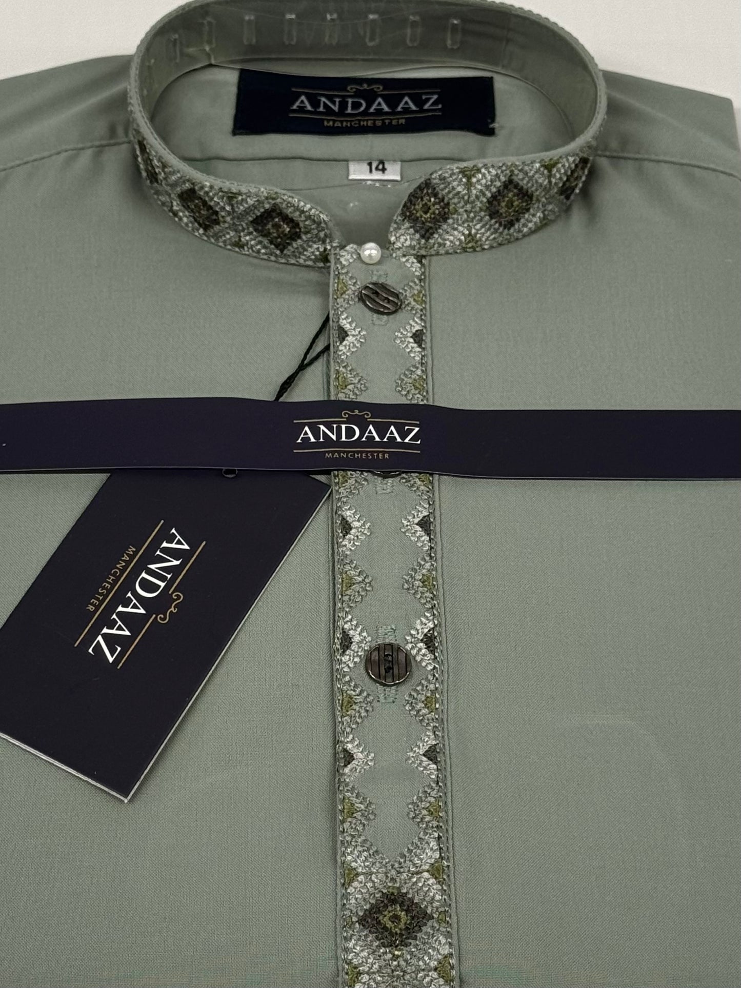 Boys Shalwar Kameez Geo Sage Green Placket