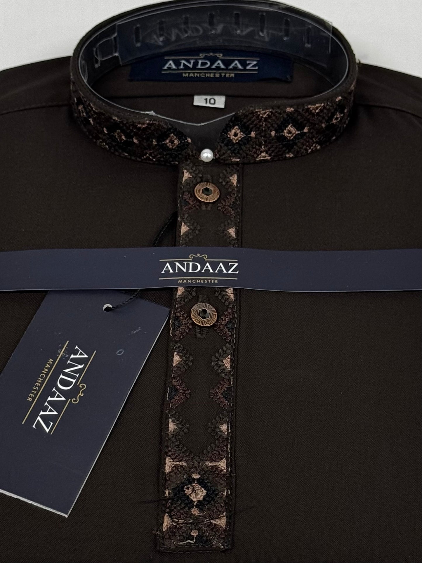 Boys Shalwar Kameez Geo Dark Brown Placket