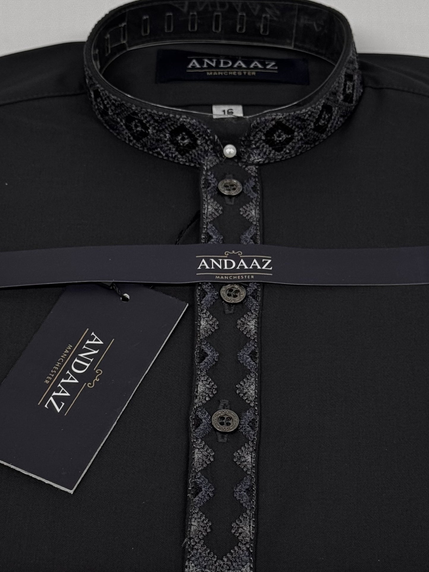 Boys Shalwar Kameez Geo Slate Grey Placket