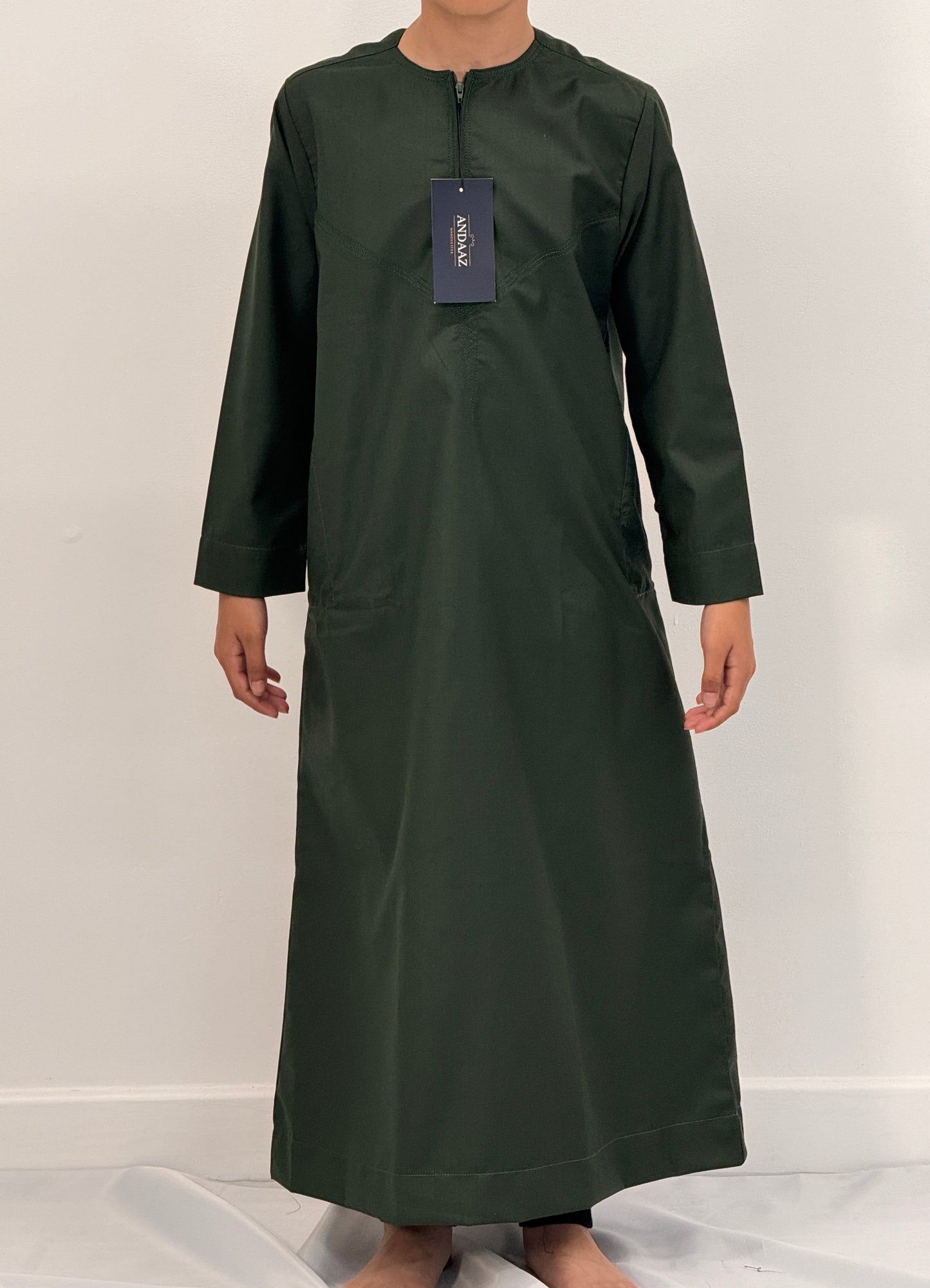 Boys Hadi Thobe Winter Material - Dark Green