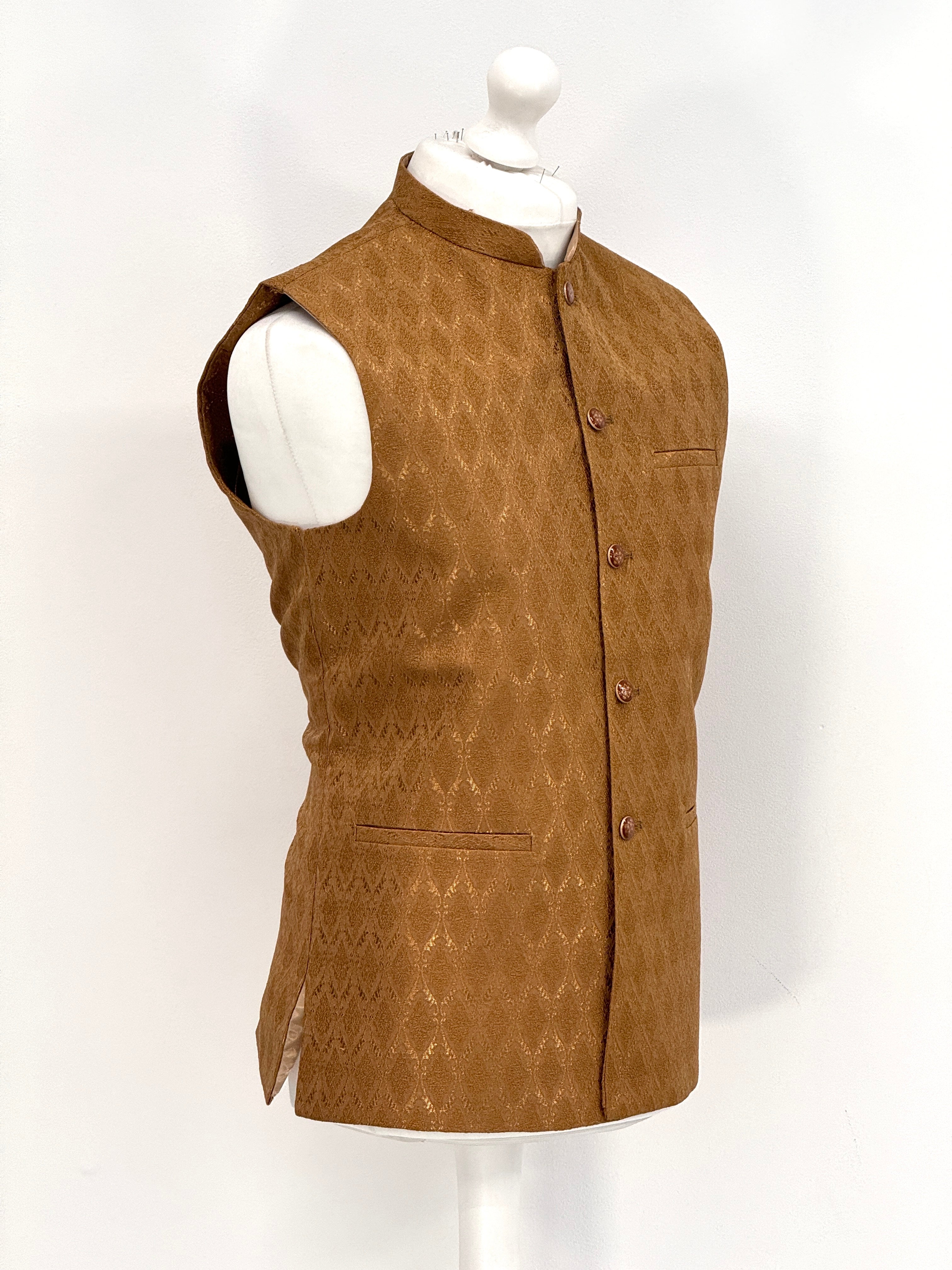 Men's Caramel Diamond Design Jamawar Waistcoat – ANDAAZ Manchester