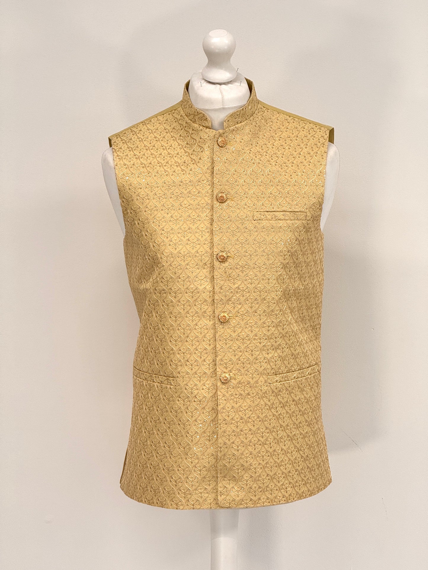 Men's Cream Clove Design Jamawar Waistcoat