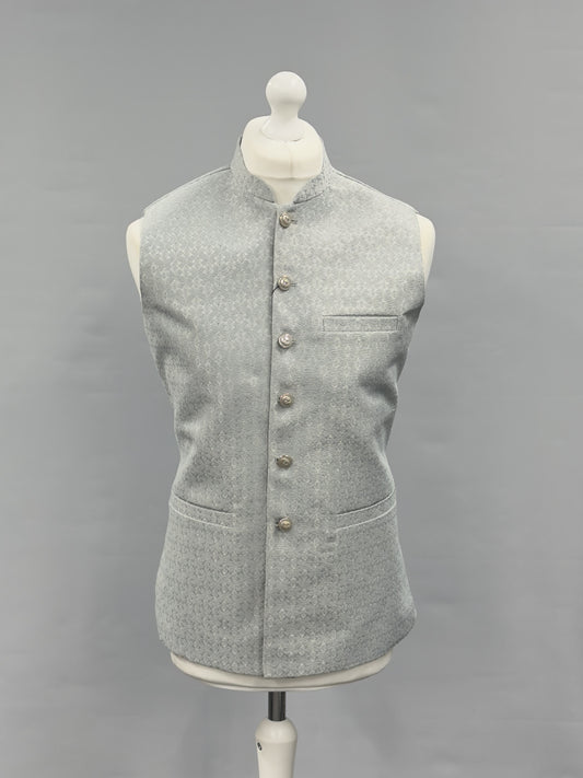Men's Light Aqua Chain Design Jamawar Waistcoat