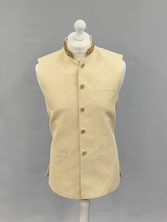 Light Peach Gold Fancy Beadwork Banarsi Waistcoat