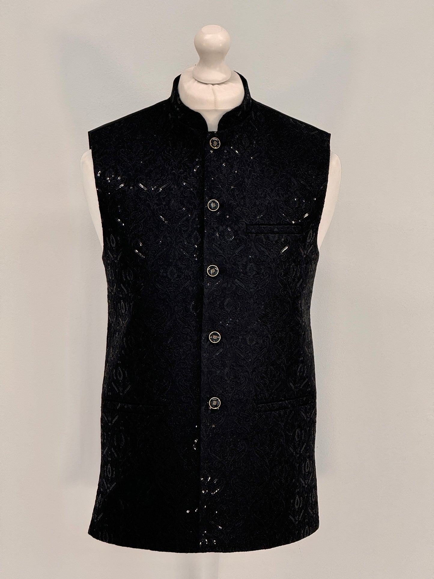 Men's Black Sequin Tropic Premium Waistcoat