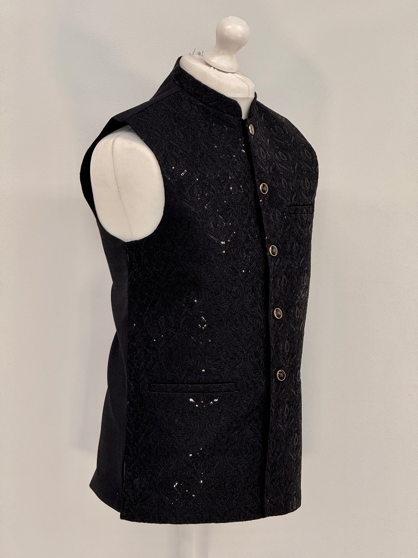 Men's Black Sequin Tropic Premium Waistcoat