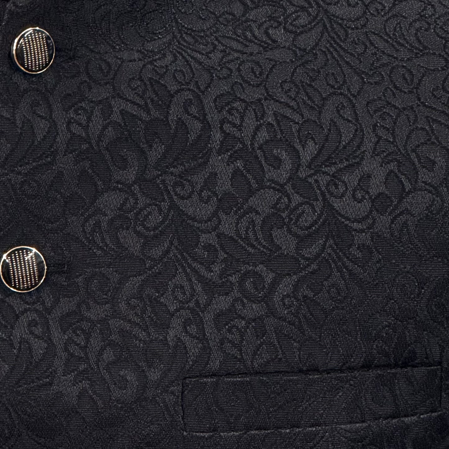 Men's Black Flower Design Jamawar Waistcoat Close Up