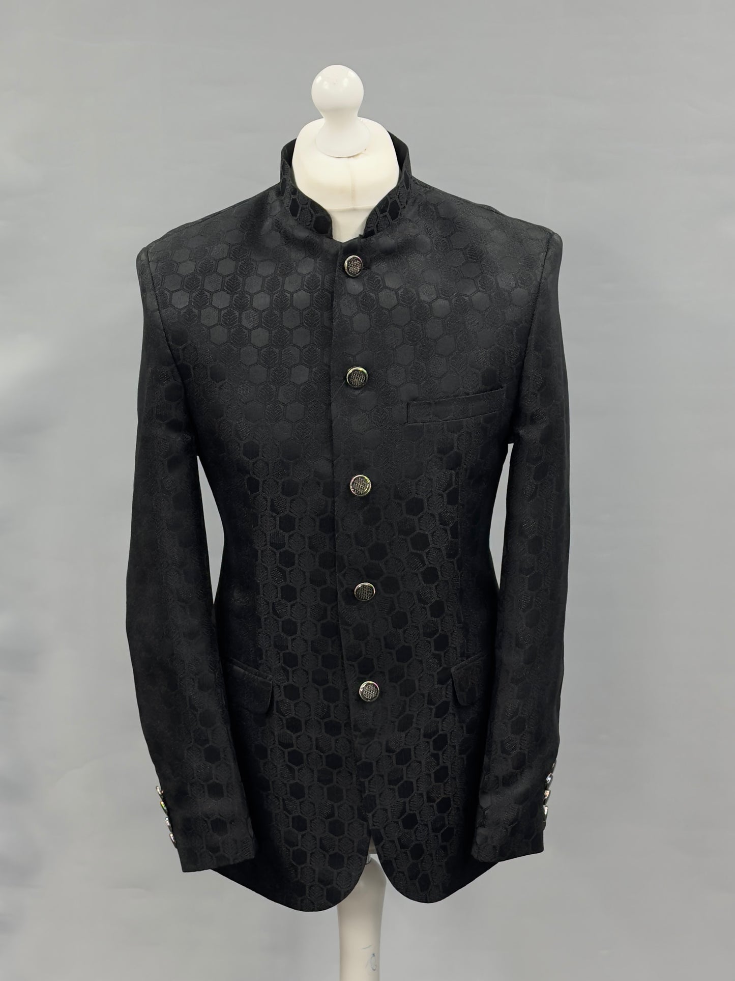 Men's Black Hex Design Jamawar Prince Jacket