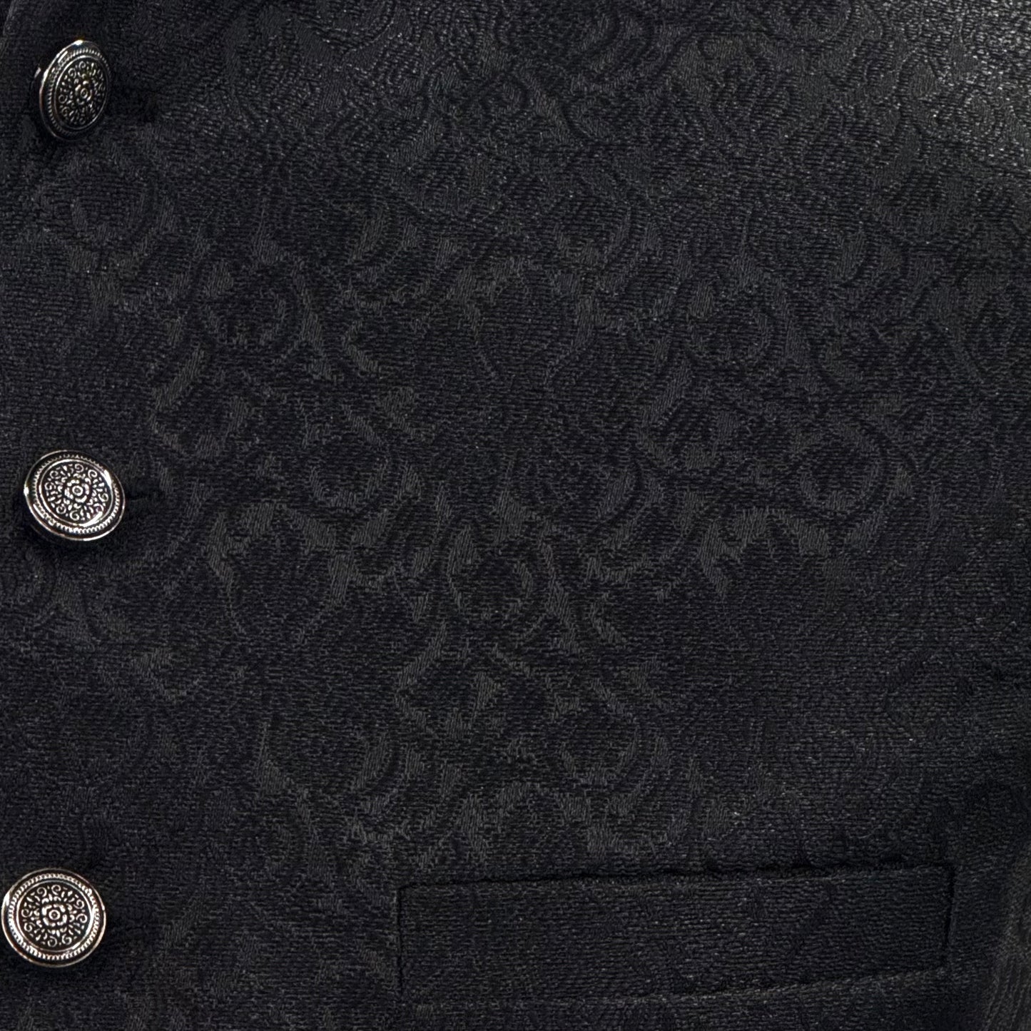 Men's Black Vine Design Jamawar Waistcoat Close Up