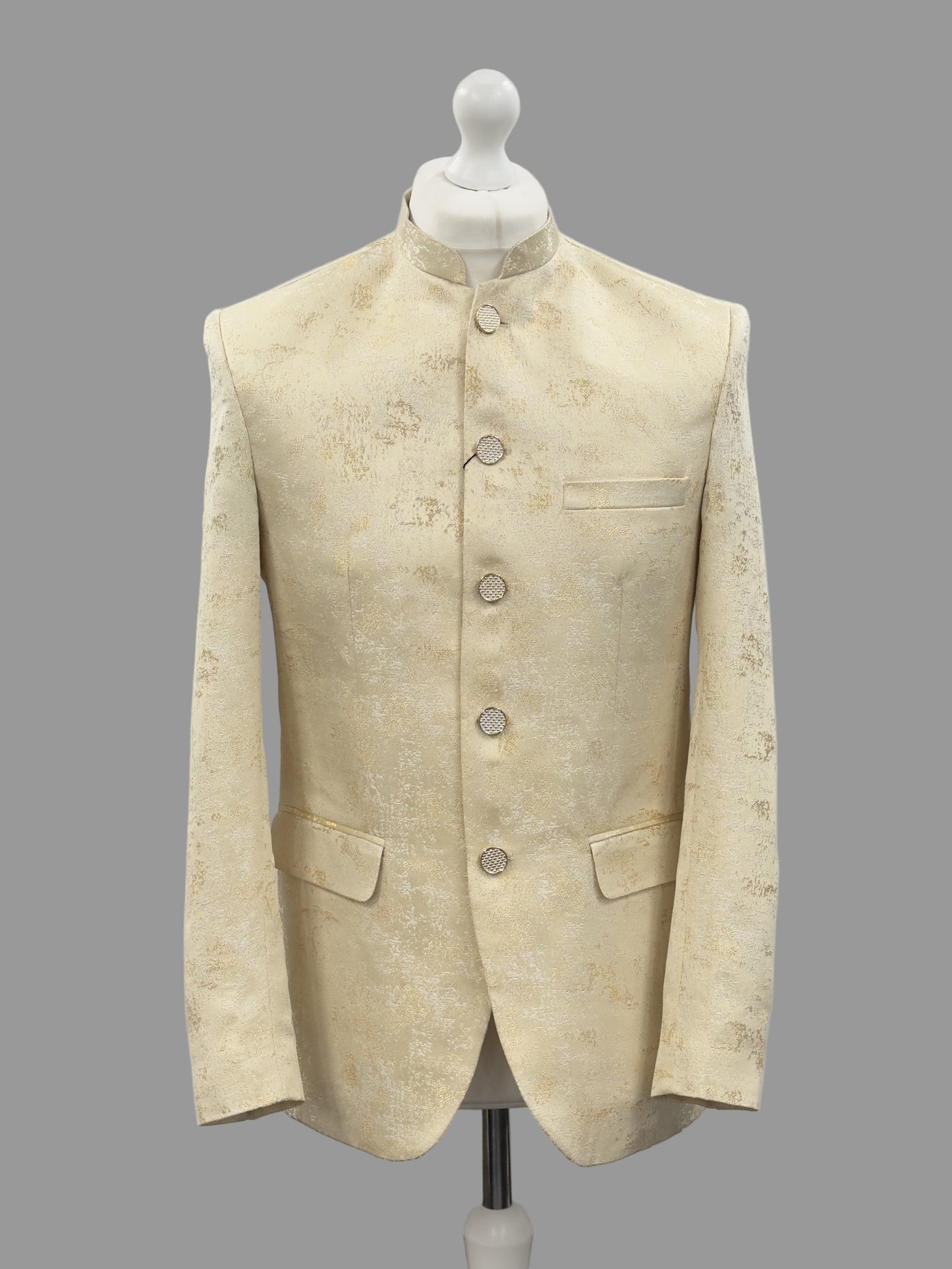 Men's Cream Gold Jamawar Prince Coat Jacket