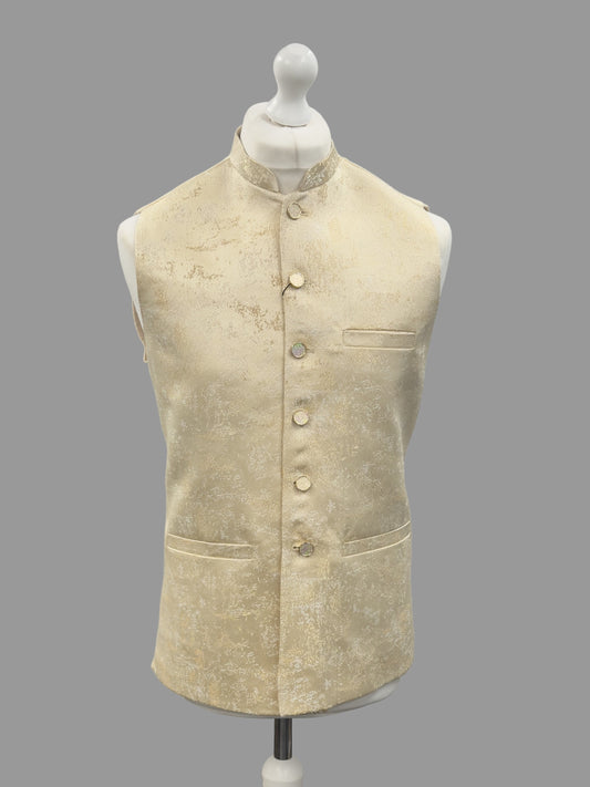 Men's Cream Gold Jamawar Waistcoat